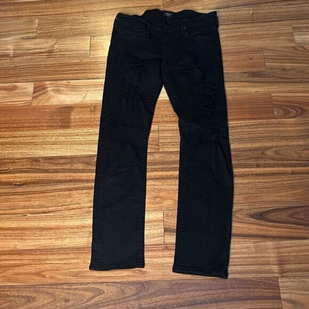 Agolde black super distressed jeans mid rise straight leg trashed